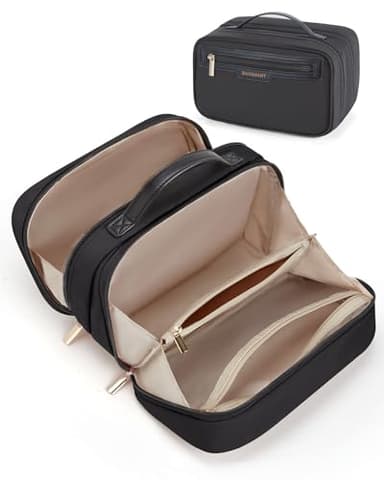 BAGSMART Travel Makeup Bag, Make Up Bag with Multiple Compartments for Organizer, Durable & Compact Cosmetic Organizer for Women for Travel Accessories (Black - Image 1
