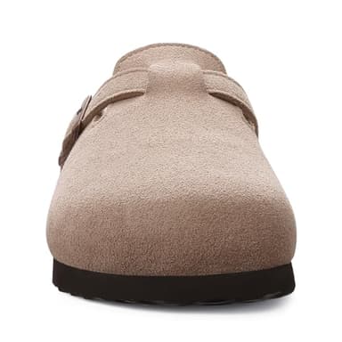 ODOLY Genuine Suede Clogs for Women Men Soft Cork Footbed Leather Mules Comfort Potato Shoes with Arch Support, Taupe 39 - Image 3