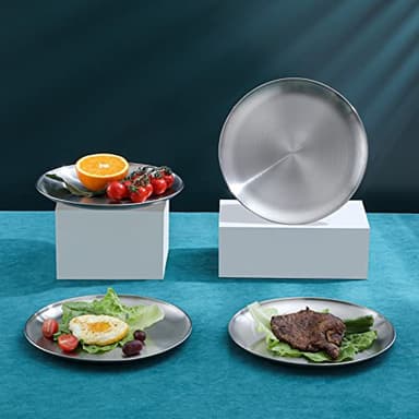 18/8 Stainless Steel Dinner Plate for Main Dishes, Grilled Meat, Dessert, Salad, and Fruit - 9 Inches (23 cm) Large Capacity(4pc, 9in) - Image 2