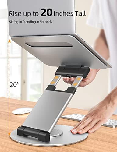 Nulaxy Telescopic 360 Rotating Laptop Stand for Desk Adjustable Height Swivel Pull Out Design Ergonomic Laptop Riser Fits All 10-17" Laptops Computer MacBook, Silver - Image 3