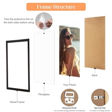 20x24 Wood Frame Black, Rustic Natural Wooden 24x20in Poster Picture Frame, Distressed 20 x 24inch Woodgrain Gallery Photo Frame with HD Plexiglass, Horizontal Vertical Wall Mounting Display 1pcs - Image 6