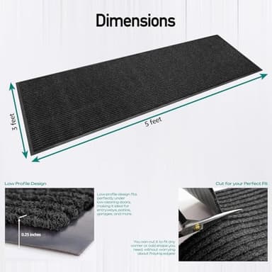 LuxUrux Durable Rubber Doormat, 3x5 Black Door Mat, Indoor Outdoor, Easy Clean, Waterproof, Low-Profile Mats for Entry, Patio, Garage, High Traffic Entrance Ways (3 x 5 Feet, Black) - Image 3