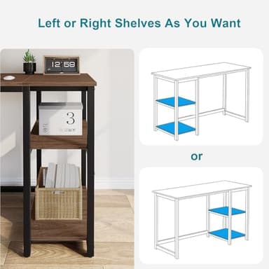 SINPAID Computer Desk 47 inches with 2-Tier Shelves Sturdy Home Office Desks with Large Storage Space Modern Gaming Desk Study Writing Laptop Table, Brown - Image 7