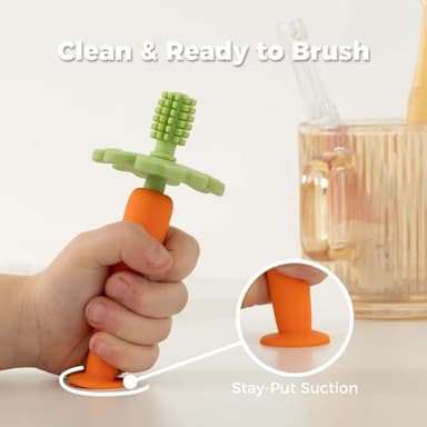 Papablic Baby Toothbrush Teether, Teething Toys 6-12 Months, 360° Carrot Teether Baby Easter Basket Stuffers, First Easter Gifts for Babies, Infant Toothbrush with Suction Base - Image 5