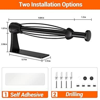 Paper Towel Holder Under Cabinet, Single Hand Operable Wall Mount with Damping Effect, Self-Adhesive or Drilled for Kitchen Bathroom, Black - Image 6