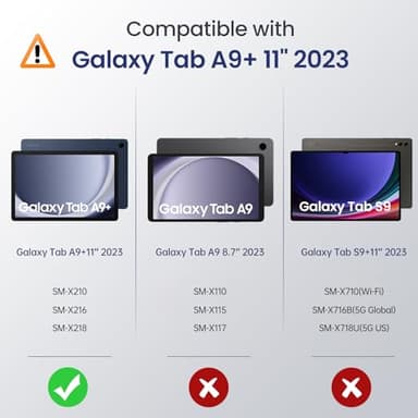 MoKo Case Fit Galaxy Tab A9 Plus 11-Inch 2023 (SM-X210/X216/X218), Shockproof Full Body Rugged Stand Back Cover Built-in Screen Protector Fit Galaxy Tab A9+ 11" 2023, Black - Image 2