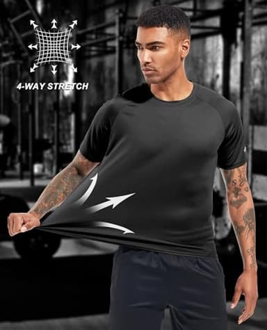 3 Packs Workout Shirts for Men - Activewear Tops Gym Shirts Dry Fit Mesh Moisture Wicking Running Fitness Short Sleeve Crewneck Sports Athletic T-Shirt Tops Black/Gray/Blue-3P02-M - Image 2