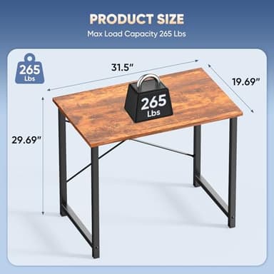 DUMOS 32 Inch Office Small Computer Desk Modern Simple Style Writing Study Work Table for Home Bedroom - Wood Brown - Image 3