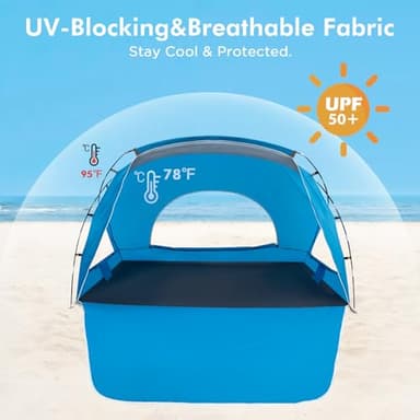 Beach Tent, Portable Sun Shelter for 2/3/4/6-8 Person with UPF 50+ UV Protection, Easy Setup Waterproof Beach Shade Canopy Cabana for Family Outdoor and Picnics, Fishing with Carrying Bag - Image 4