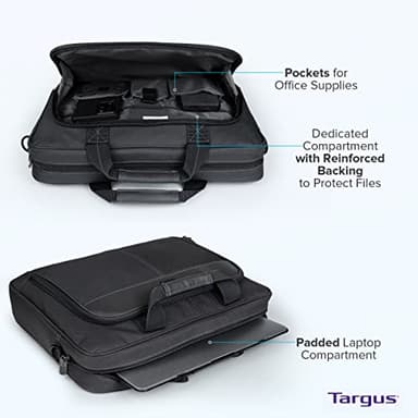 Targus 15-16 Inch Classic Slim Laptop Bag, Black - Ergonomic Briefcase and Messenger Bag - Spacious Foam Padded Laptop Bag for 16" Laptops and Under (TCT027US) - Image 7