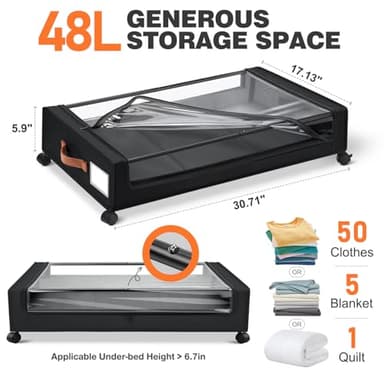 Gocvo 2Pack Under Bed Storage with Wheels,30.71 * 17.13 * 6.5 Inches Foldable Underbed Storage Containers Organizers Bins for Clothes Shoes Blankets Sweater (Black) - Image 3