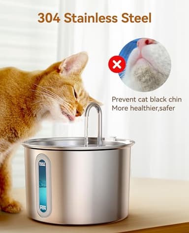 oneisall Stainless Steel Cat Water Fountain, 2L Water Fountains for Cats Indoor Dishwasher Safe with Quiet Pump and 3 Replacement Filters, Automatic Pet Water Fountain Faucet Spout Design - Image 9