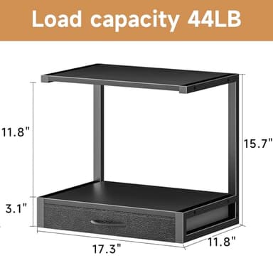 YAOHUOO 2-Tier Desktop Printer Stand with Fabric Drawer, Prtiner Table with Storage Shelf, Desk Organizer for Home Office,3D Printer,Fax Machine,Scanner, 17.3"x11.8" Black - Image 6