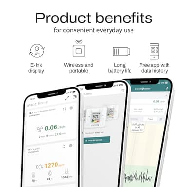 SAF Aranet4 Home: Wireless Indoor Air Quality Monitor for Office or School (CO2, Temperature, Humidity and More) Portable, Battery Powered, E-Ink Screen, App for Configuration & Data History - Image 4