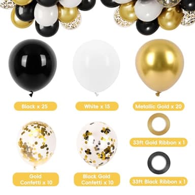 RUBFAC 80Pcs 12 Inches, Black and Gold Confetti Balloons Kit Party Balloons with Ribbons for Birthday, Wedding, Baby Shower, Graduation, Eucalyptus Party Decorations - Image 2