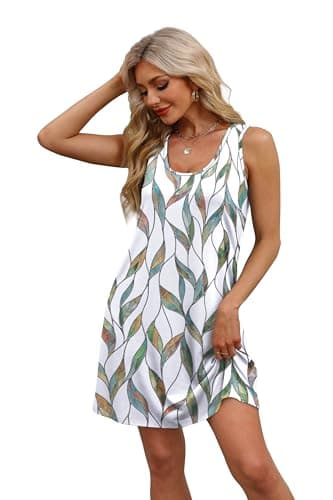 WEESO Summer Dresses for Women 2025 Trendy Tank Sleeveless Dress Sundresses with Pockets Teacher Vacation Outfits for Women Floral Multi Leaf L - Image 3