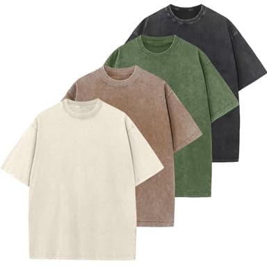 4 Pack Men's Oversized Cotton T-Shirts Loose Fit Vintage Tee Short Sleeve Casual Tshirts Solid Tops(BKAGCFBG,L) - Image 1