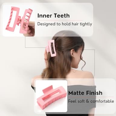 12 Pcs Pink Large Square Hair Claw Clips for Women, 4.3-Inch Matte Rectangle Claw, Strong Hold Non-slip Hair Clips for Thick & Thin Hair - Image 3