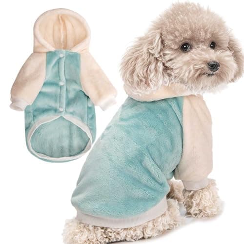 FabriCastle Dog Hoodie Sweater for Small Dogs Boy and Girl, Small Dog Clothes XS XXS Puppy Sweatshirt, Pet Outfit, Cat Clothing Super Soft Warm Snap On Closure (Green-Cream, Large) - Image 1