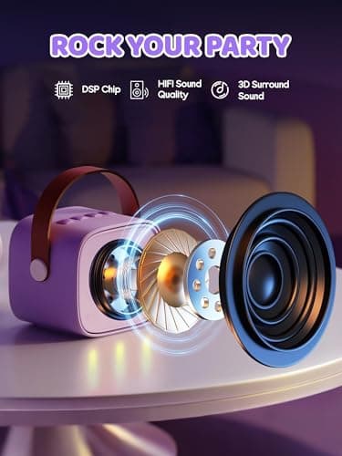 YLL Upgraded Mini Karaoke Machine with 4 Wireless Microphones Toy for Kids, Christmas Birthday Gifts for Girls Boys, Portable Party Bluetooth Speaker for 3, 4, 5, 6, 7, 8, 9, 10+ Year Old (Purple) - Image 2