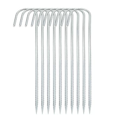 Baudelun 10PCS 12Inches Ground Rebar Stakes, Windproof and Collision Proof Heavy Duty J Hook Tent Anchor, Galvanized, Silver - Image 4