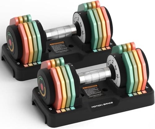 Adjustable Dumbbells Set 12.5LB/22.5LB Pair, 1-Sec Fast Adjustable 5 Weights by Turning Handle, Premium Comfort Non-slip Metal Dumbbells with Tray, Compact Size for Full Body Home Workout (Rainbow-Pair-22.5lbs)