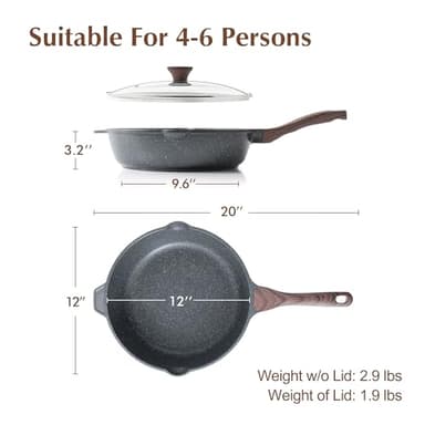 SENSARTE Nonstick Deep Frying Pan Skillet, 12-inch Saute Pan with Lid, Stay-cool Handle, Chef Pan Healthy Stone Cookware Cooking Pan, Induction Compatible, PFOA Free - Image 6