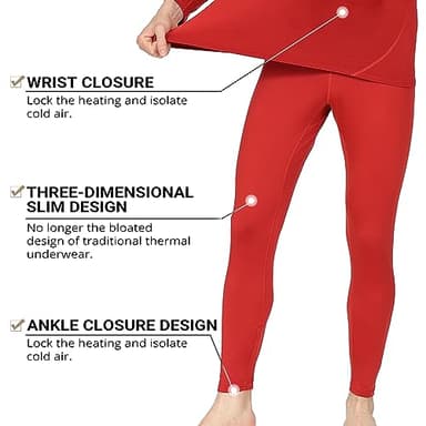 HEROBIKER Men Thermal Underwear Set Winter Skiing Warm Top & Bottom Thermal Long Johns Black (Red, Medium) - Image 3