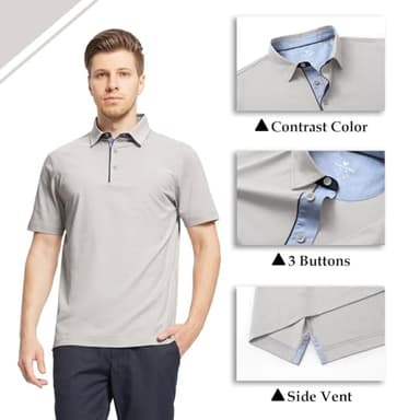 VANCAMEL Men's Polo Shirts Short Sleeve Lightweight Stretch Cotton Blend Performance Polo Business Casual Collared Shirts - Image 4