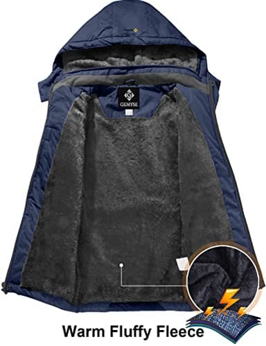 GEMYSE Boy's Waterproof Ski Snow Jacket Fleece Windproof Winter Jacket with Hood (Navy Blue,14/16) - Image 6