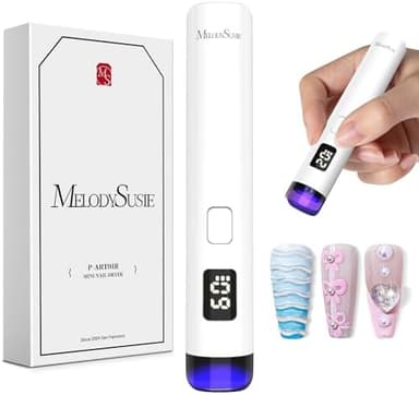 MelodySusie Handheld Cordless UV Nail Lamp with LCD Display & Eye-Protection Cover, P-Art01R Rechargeable Mini UV LED Light Flash Cures All Soft Gels, Especially Rhinestone Glue & Liner Gel White - Image 2
