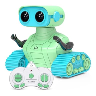 ALLCELE Robot Toys, Rechargeable RC Robots for Kids Boys, Remote Control Toy with Music and LED Eyes, Ideal Gift for Children-Green Blue - Image 1