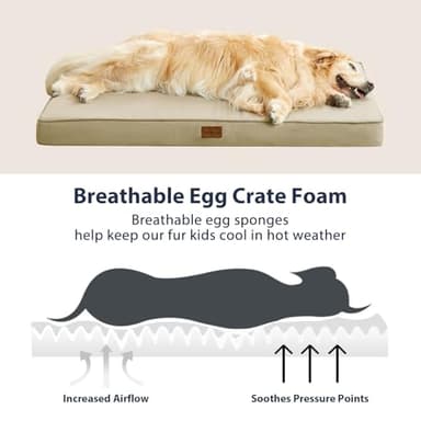 BFPETHOME Outdoor Dog Beds for Large Dogs, Waterproof Dog Bed for Medium, Large, Extra Large Dogs, Orthopedic Pet Bed with Removable Washable Cover, Egg Crate Foam Pet Bed Mat. (42 x 30in, Beige) - Image 5