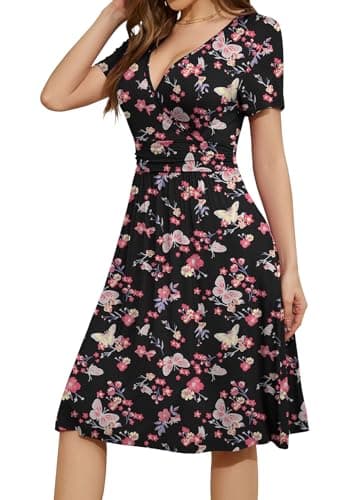 WEACZZY Summer Dresses for Women 2025 Empire Waist Floral Spring Knee Length Dress,Butterfly Black,XXL - Image 2