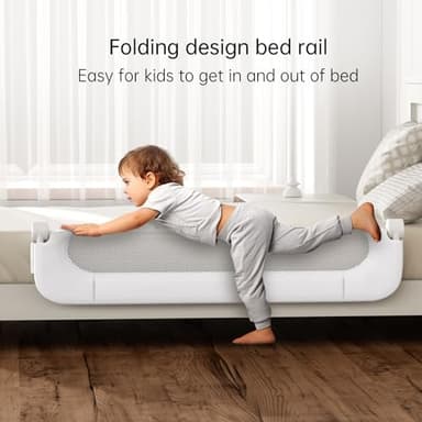 UPGOGO Folding Bed Rail for Toddlers,Baby Bed Rail Guard with Reinforced Anchor Safety System,Fit Bunk,Full Size,Queen,King,Twin(White,59"x23.6") - Image 3