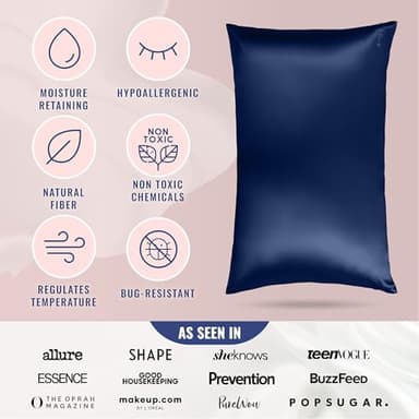 Blissy Silk Pillowcase - 100% Pure Mulberry Silk - 22 Momme 6A High-Grade Fibers - Silk Pillow Cover for Hair & Skin - Regular, Queen & King with Hidden Zipper (Standard, Blue) - Image 5