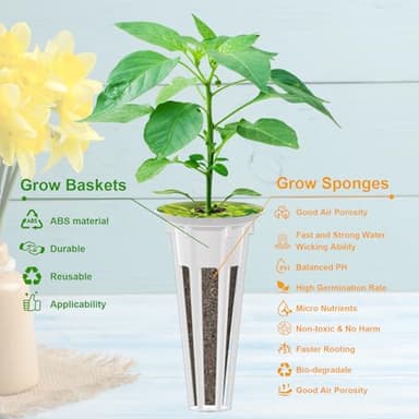 196Pcs Hydroponic Seed Pods Kit Supplies for Aerogarden Pods, Hydroponics Garden Accessories, Grow Anything Kit with 60 Grow Sponges 12 Grow Baskets 60 Domes 60 Pod Labels 400ml Plant Food Nutrients - Image 7