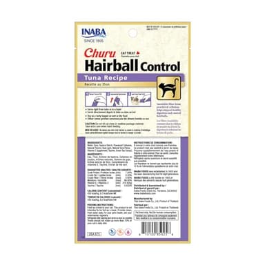 INABA Churu Hairball Control, Functional, Creamy Lickable Purée Cat Treat with Taurine & Vitamin E, 0.5 Ounces Each, 24 Tubes (4 per Pack), Tuna Recipe - Image 2