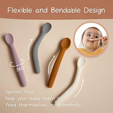 Moonkie Silicone Baby Spoons Set of 4, Two Sizes Feeding Spoon for First Stage 4+ Months, Baby Utensils with Case, Toddler Led Weaning Spoons, Bendable, Chewproof & Boil-proof - Image 3