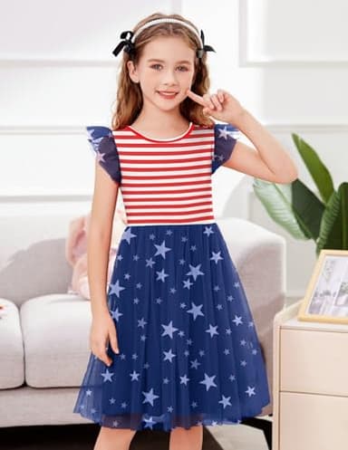 Arshiner Girls Tutu Dress 4th of July Dress Toddler Tulle Dresses Red Stripes 6 Years - Image 6