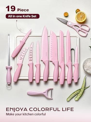 EUNA Knife Block Set, 19 PCS Kitchen Knife Set with Acrylic Block and Sharpener, German High-Carbon Stainless Steel Knife Sets with 6 Serrated Steak Knives, Bread Knife, Chef Knife, Rust-Proof - Image 5