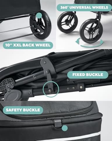 Zoosky Pet Stroller for Large Dogs up to 110lbs, Large Pet Stroller for Multiple Pets, All-Terrain with Adjustable Handle & Mesh Dual-Window, 1680D Waterproof Oxford Fiber - Image 7