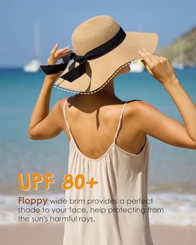 FURTALK Womens Sun Straw Hat Wide Brim UPF 80 Summer Hat Foldable Packable Floppy Beach Hats for Women Khaki - Image 6