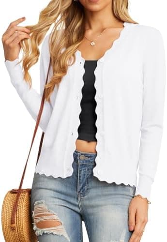GRECERELLE Women's Long Sleeve V-Neck Button Down Cardigan Knit Shrugs Sweater - Image 3