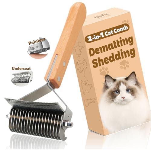 FelineFun Cat Brush for Dematting & Deshedding, 2 in 1 Undercoat Rake, Efficiently Remove Loose Hair & Matted Fur, Professional Shedding Comb for Indoor Cats & Long Haired Cats - Image 1