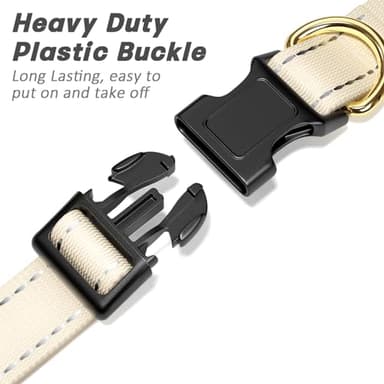 TMOODEL Reflective Dog Collar for Medium Dogs, Cute Adjustable Heavy-Duty Nylon Puppy Collars for Boy and Girl Female, Soft Pet Accessories with Quick Release Buckle, Neck 14-20", Beige - Image 4