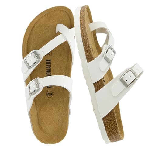 CUSHIONAIRE Luna Crossover Toe Strap Womens Sandals – Cork Footbed Slides with Adjustable Straps, Summer Sandals for Women 2025, WHITE 8 - Image 1