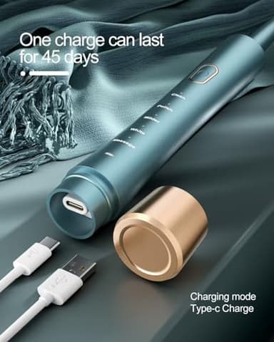 AJELU USB Rechargeable Sonic Electric Toothbrush for Adults, Powered Motor High Vibration Teeth & Gum Care, Soft Dupont Brush Heads, 2 Minutes Timer 5 Modes, Green - Image 4