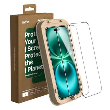 iOttie Terra iPhone 16 Tempered Glass Screen Protector Military Grade 9H Hardness Shatterproof Scratch Resistant, Edge to Edge Protection Easy Bubble Free Install, 2 Pack - Image 1