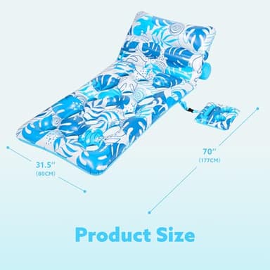 SLOOSH Adjustable Backrest Pool Floats - Tropical Leaves Pool Lounger Floaties Adults with Cup Holders, Inflatable Tanning Float Rafts Chair Beach Lake Lounge Floating Above Water Keep Cool (Blue) - Image 6